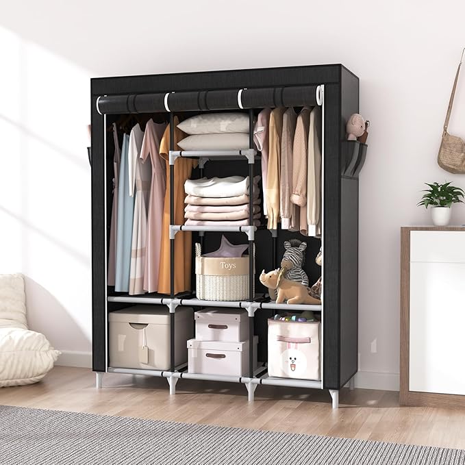 VTRIN Portable Closet, Large Capacity Portable Wardrobe with 2 Hanging Rods and 8 Storage Shelves, Sturdy Free Standing Close