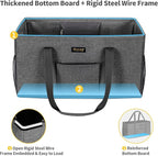 GhvyenntteS Extra Large Utility Tote Bag, Stand Up Utility Tote with Metal Wire Frame & Hard Bottom Board, Reusable Grocery Bags With Handles, Extra Large Beach Bag, Collapsible Car Tote