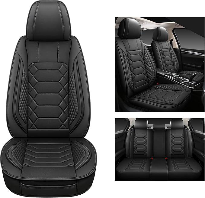 Leather Car Seat Covers Full Set, Waterproof Faux Leather Seat Covers for Cars, Non-Slip Car Interior Covers Universal Fit fo