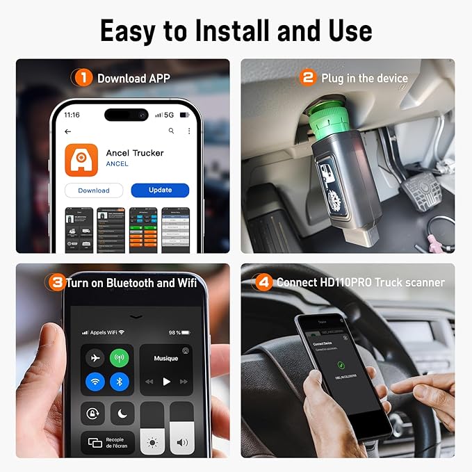 ANCEL HD200 Bluetooth Heavy Duty Truck Scanner, Speed Limit and Idle Reset for Cummins & Caterpillar Engines, J1939/J1708