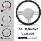 Leather Fiber Steering Wheel Cover for Ford Mustang 2005-2023, 3 Piece Clip on Set,Anti-Slip Segmented Design,Thin Car Interior Accessories,Car Steering Wheel Cover for Men Women(Black)