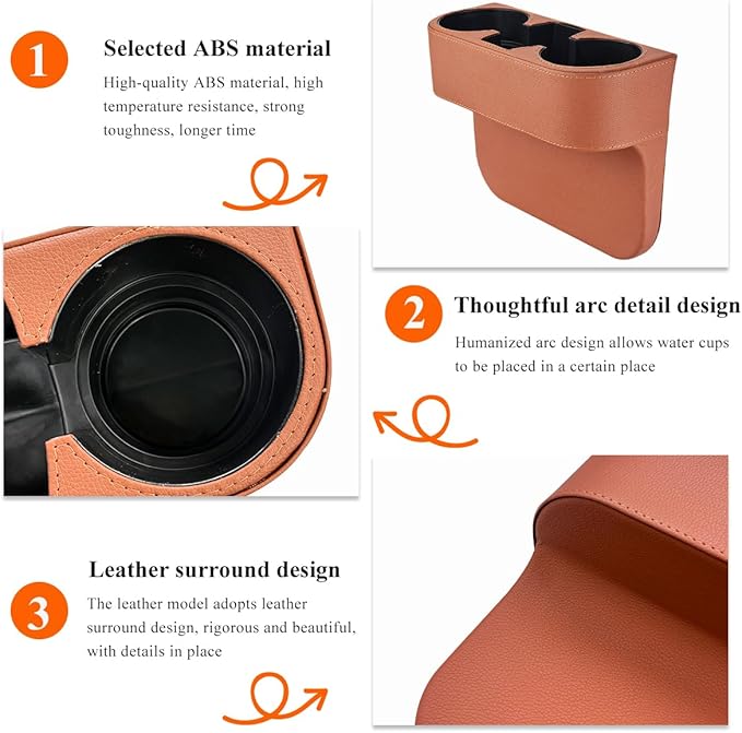 DXNQ Car Cup Holder Gap Filler Organizer, Multifunctional Auto Front Console Gap Filler with Cup Holder, Leather Extra Cup Ho