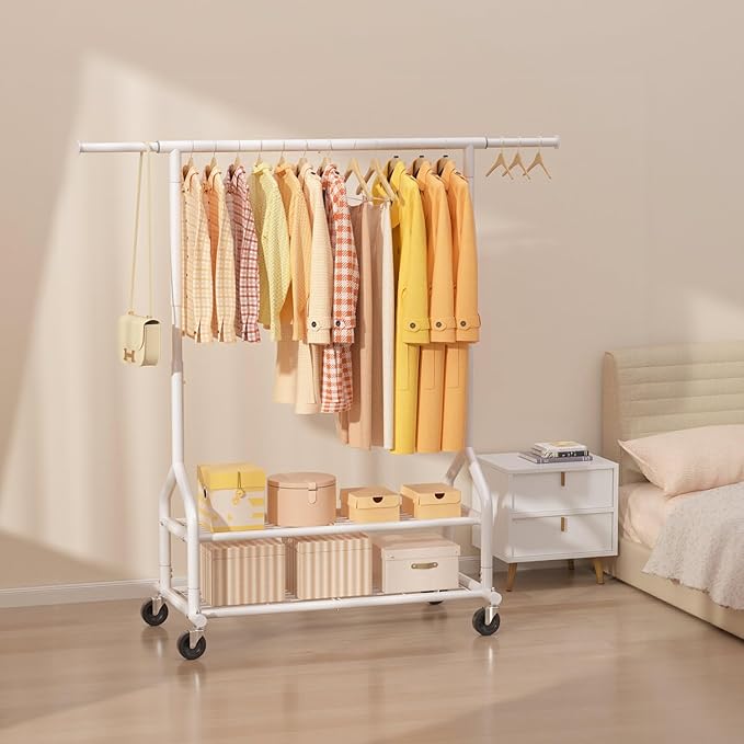 EAGMAK Heavy Duty Clothes Rack Load 556 LBS, Rolling Clothing Rack With Shelves, Height Adjustable Metal Clothes Hanger with 