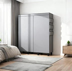Portable Wardrobe, Easy Hanging Closet 6 Side Pockets Large Capacity Clothes Organizer Comes with 2 Hanging Poles and Shelves