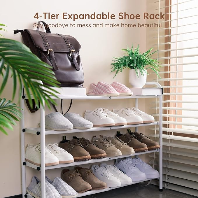 Gonfoam 4-Tier Expandable Shoe Rack,Adjustable Shoe Shelf Storage Organizer Heavy Duty Metal Free Standing Shoe Rack for Entr