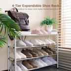 Gonfoam 4-Tier Expandable Shoe Rack,Adjustable Shoe Shelf Storage Organizer Heavy Duty Metal Free Standing Shoe Rack for Entr