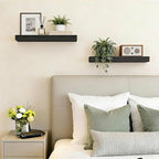 15.7 inch Black Floating Shelves Set of 2, Solid Wood Wall Mounted Shelves, Heavy Duty Display Storage Shelves for Bedroom, L