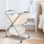 STORAGE MANIAC Collapsible Laundry Cart with Wheels 31.5"H Rolling Laundry Hamper Clothes Basket with Wheels, Canvas Liner St