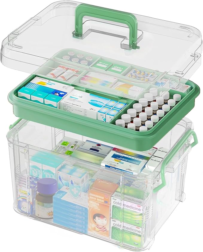 ANYPROLUS 15QT Clear Medicine Organizer Box with Handle, Plastic Medicine Container with Tray First Aid Box Empty, Thickened 