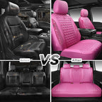 CAR PASS Hot Pink Bling Diamond Leather Car Seat Covers Full Sets, Waterproof Shining Glitter Sparkly Crystal Universal Armre