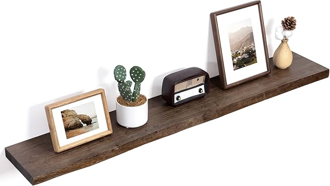Floating Shelves for Wall Decor, Rustic Solid Elm Wood Live Edge Floating Shelves Wall Mounted, Wall Shelves with Invisible B