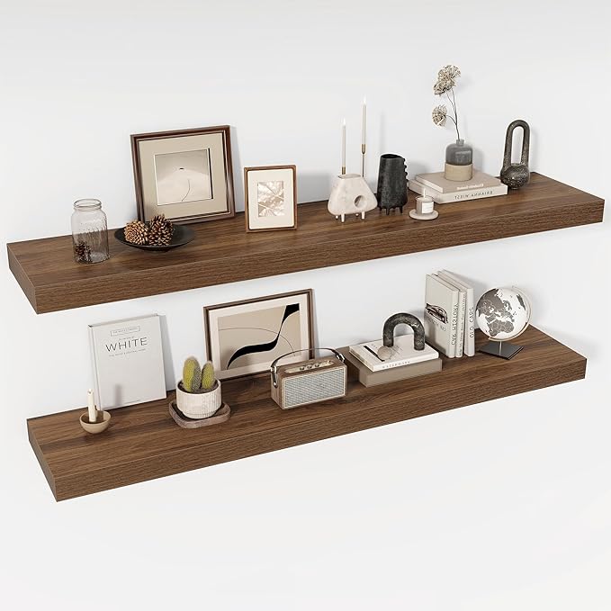 55 Inch Floating Shelves, 12" Deep Floating Shelf Wall Mounted, 55" Wall Shelves, Rustic Deep Bookshelf, Extra Deeper & Thick