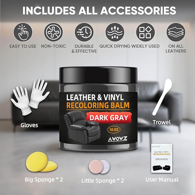 Leather Recoloring Balm - Scratch Repair & Color Restore Kit for Faded Leather, Leather Couch & Car Seats - 10OZ Leather Rest