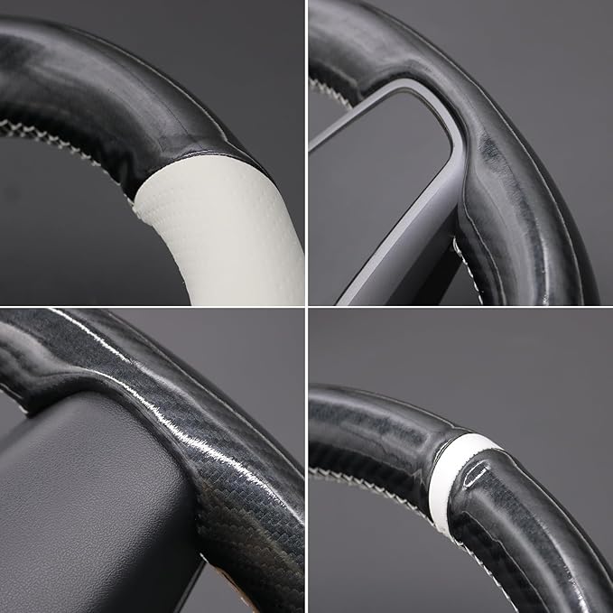 MEWANT Hand Stitched White Leather Tesla Model 3 Steering Wheel Cover for Tesla Model 3 2017-2023 / Model Y 2020-2023 for Tesla Model 3/Y Accessories