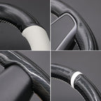 MEWANT Hand Stitched White Leather Tesla Model 3 Steering Wheel Cover for Tesla Model 3 2017-2023 / Model Y 2020-2023 for Tesla Model 3/Y Accessories