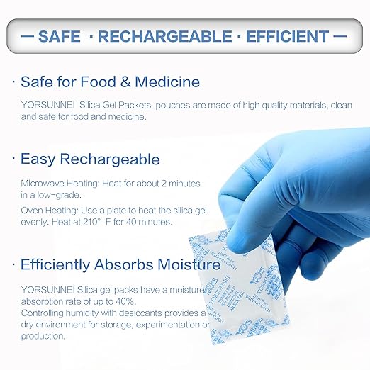 Silica Gel Silica Gel Packets, 5 Gram 100Pcs Desiccants Silica Gel Packs Moisture Absorbers, Desiccant Packets for Storage