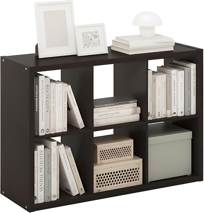 Furinno Cubicle Book Shelf, 6-Cube Bookshelf, Extra Thick Frame Horizontally & Vertically Reversible Bookcase with Open Back,