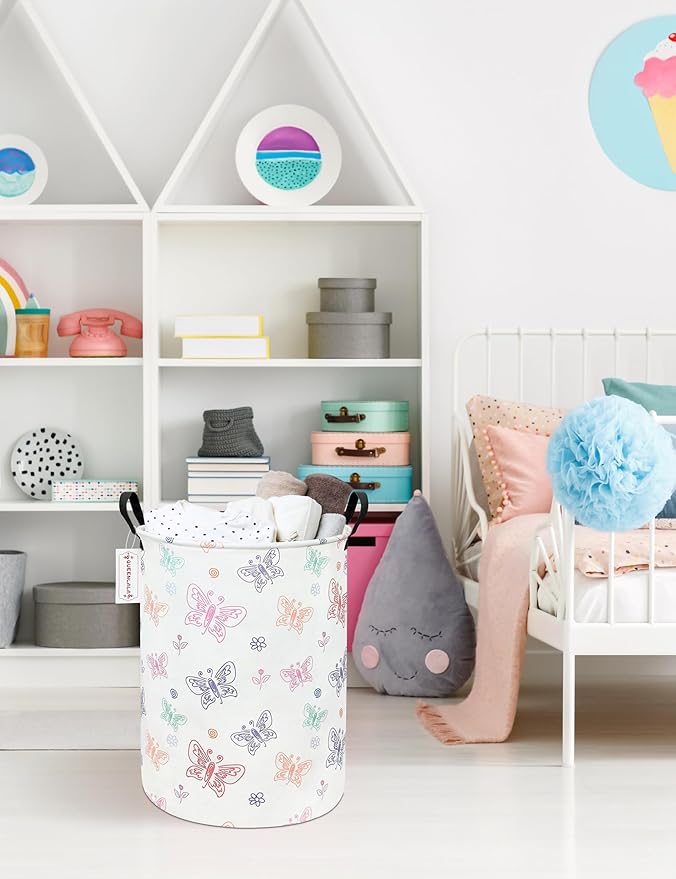 QUEENLALA Large Storage Basket,Laundry Hamper/Bathroom/Home Decor/Collapsible Round Storage Bin,Boys and Girls Hamper/Boxes/C