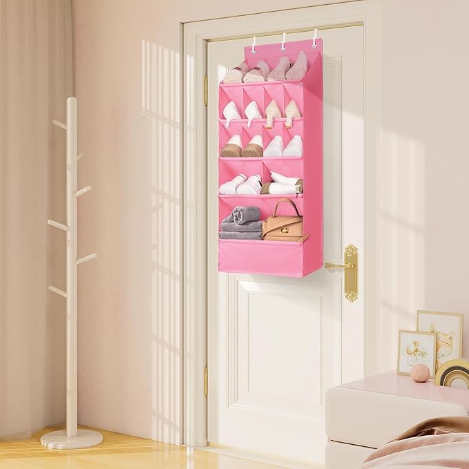 FENTEC 1 Pack Over-the-Door-Shoe-Organizers, Hanging Shoe Organizers with Large Pocket Shoe Holder Hanging Shoe Rack for Clos