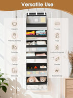 Criusia Over the Door Organizer, Heavy-Duty 6-Shelf Hanging Storage with 13 Mesh Pockets, 55lbs Capacity Behind the Door Stor
