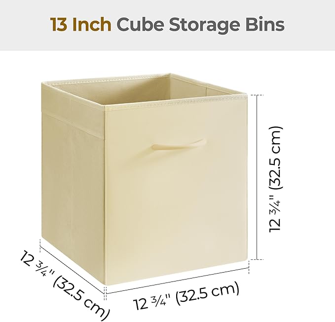 StorageWorks Beige Storage Cubes, 13x13 Storage Cube Bins with Handle, Cube Storage Organizer Bins for Shelves and Closet, Co
