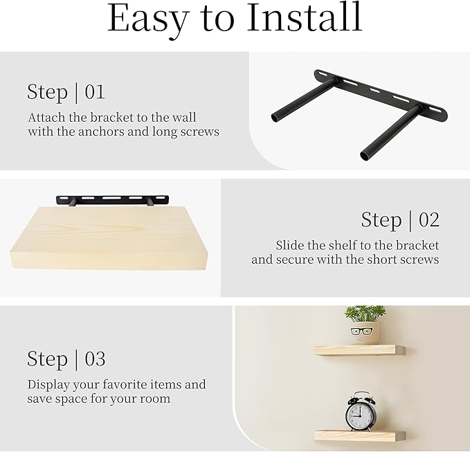BGMG Wood Floating Shelves for Wall 12 inch Set of 2, Wooden Wall Mount Shelves for Bathroom Living Room Bedroom Kitchen Farm