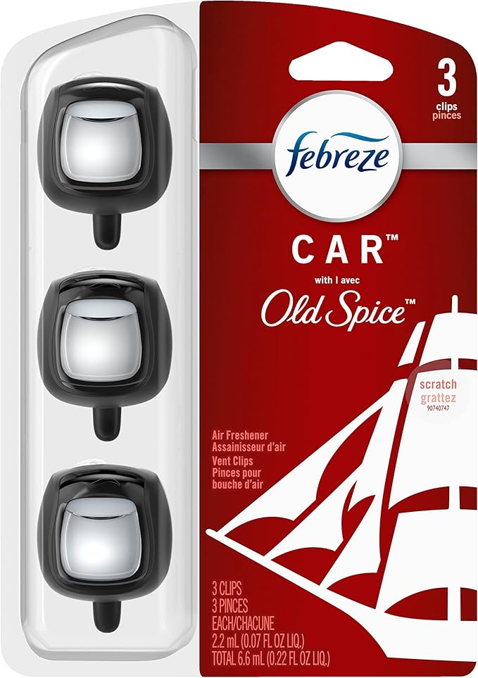 Febreze Old Spice Car Air Fresheners, Old Spice Scent, Odor Fighter for Strong Odor, Car Vent Clips (3 Count)
