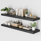 Heimlove 48W x 12D Long Floating Shelf, 12 Inch Deep Black Floating Shelves for Wall Set of 2, Wood Shelves for Bedroom Livin