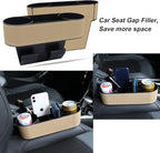 Car Seat Organizer Cup Drink Holders,Multifunctional Gap Filler Storage Box,Insert Organization Helps Reduce Distracted Driving&Holds Phone Mount Mug Bottle Cellphones Coasters Wallet Cards (Beige)