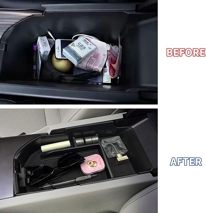 Xaido Center Console Organizer Tray Compatible with 2018-2024 Toyota Camry XLE XSE & 2020-2024 Camry LE SE with Dual USB Ports, Armrest Box Storage Tray Interior Accessories (Not for 2025)