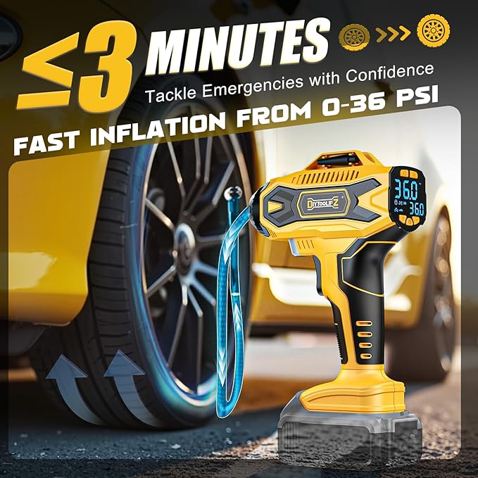 Cordless Tire Inflator Air Compressor Compatible with Dewalt 20V Battery, 160PSI Portable Air Pump with Digital Pressure Gauge, Fast Inflation for Cars, Motorcycles, Bikes(Bare Tool)