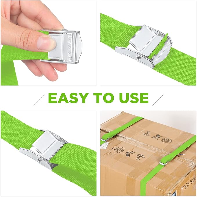 Riakrum 15 Pack 16 Feet Lashing Straps Adjustable Kayaks Tie Down Cam Buckle Straps with Buckles up to 250lbs for Cargo, Luggage, Motorcycles, Truck, Car Roof Rack, Sup Surfboard(Green)