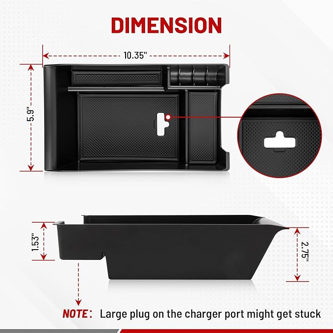 RED WOLF Center Console Organizer Tray for BMW 2014-2016 X5 F15 2015-2019 X6 F16 Armrest Box Secondary Storage with Preserved Hole for Charging Cable Exactly Match