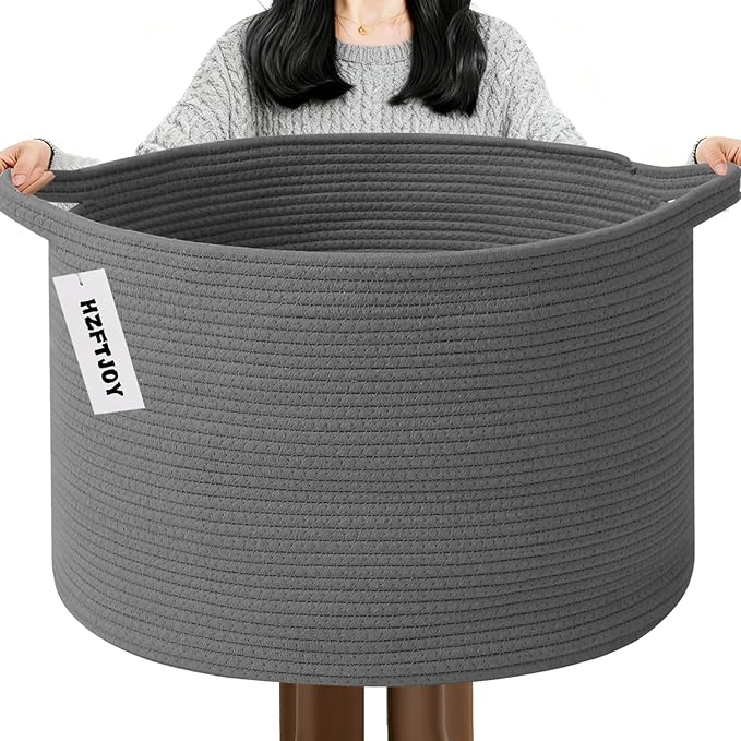 115L Large Blanket Basket,23.6" L x 23.6" W x 15.7" H Rope Woven Baskets with Handles, Toys Storage Bins,Laundry Basket Perfe