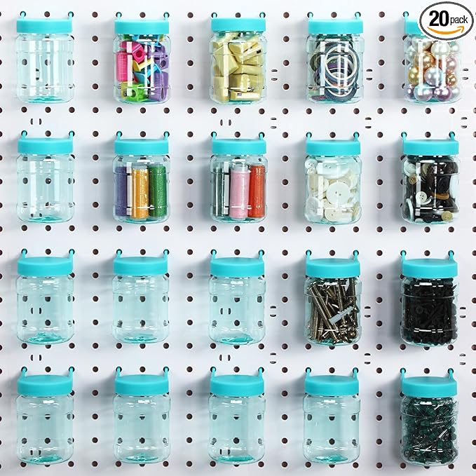 Unittype 20 Set Pegboard Organizer Accessories Peg Boards Jars with Lids Plastic Pegboards Bins Storage Containers Clear Peg 