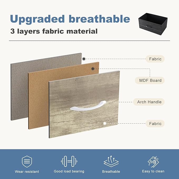 DUMOS 9 Drawer Dresser for Bedroom, Fabric Storage Organizer with Sturdy Metal Frame, Wooden Top Chest of Drawers for Closet 