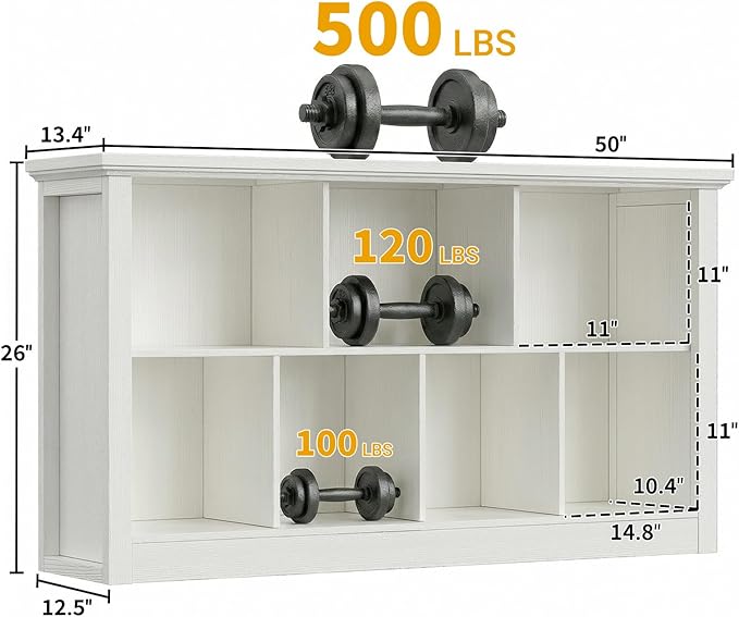 Unikito 7 Cube Storage Book Shelf - 50" Wide Wood Cube Storage Organizer, Wooden 2 Tiers Floor Standing Low Bookcase for Livi