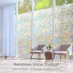 Volcanics Window Privacy Film with Installation Tools, Static Window Clings Vinyl 3D Window Decals Window Stickers Rainbow Window Film for Glass Door Heat Control Anti UV 17.5 x 157.4 Inches