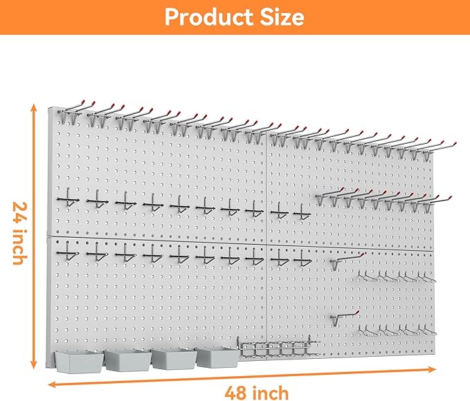 WALMANN Metal Pegboard Kit with Accessories for Wall Garage Tools Storage Pegboard for Garage, Workbench, Modular Peg Board T