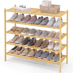 Smiry Long Bamboo Shoe Rack 5-Tier, Stackable Wooden Shoe Organizer for Entryway & Closet, Free Standing Wood Shoe Storage Sh