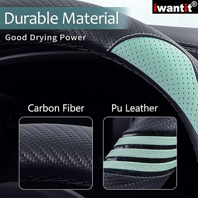 Iwantit® Steering Wheel Cover with Carbon Fiber and Anti-Slip Rubber Ring,Universal Fit 14.5-15 inches for Cars,SUV (Fruit Gr