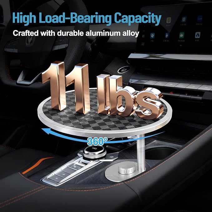 Car Tray Table & Car Desk for Laptop with 2 Risers and Anti-Slip Pad, 360° Rotating Cup Holder for Working and Eating Compatible with Tesla Model 3/Y/S, Ford F150/Explorer/Maverick & Most Vehicles/EV