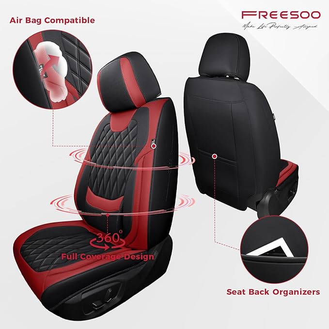 FREESOO Front Seat Covers for Cars - Ultra Breathable Waterproof Faux Leather Car Seat Cover Protectors with Lumbar Support, 
