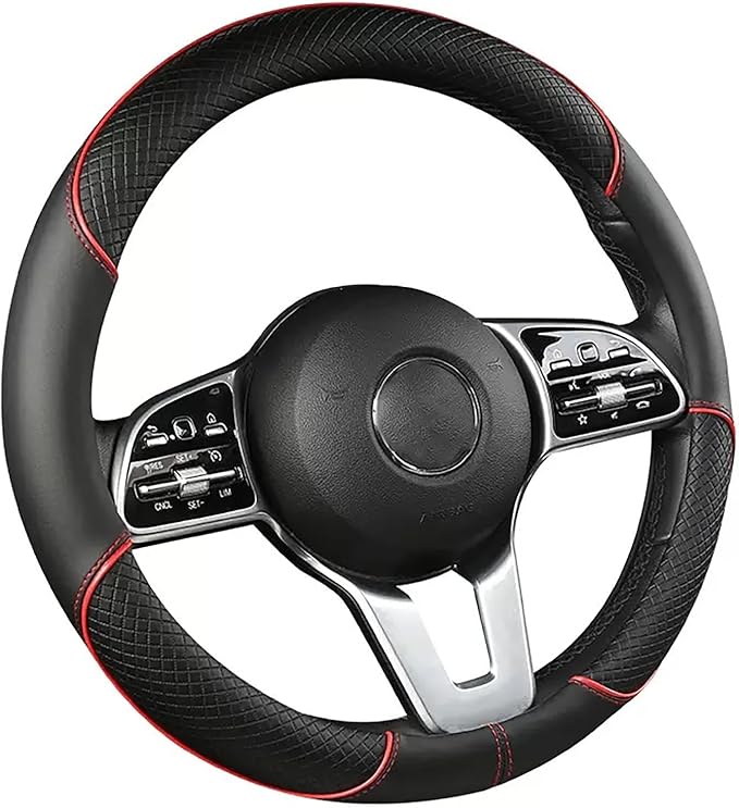 Car Steering Wheel Cover, Premium Nappa Leather Steering Wheel Cover, Non-Slip & Breathable, Universal Fit for 14.5-15 Inch W