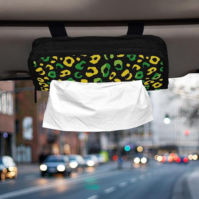Car Tissue Holder Car Visor Organizer Tissue Box Holder for Car Sun Visor Organizer with Car Vehicle Accessories Essentials Interior for Women Men Jamaican Leopard Print Green