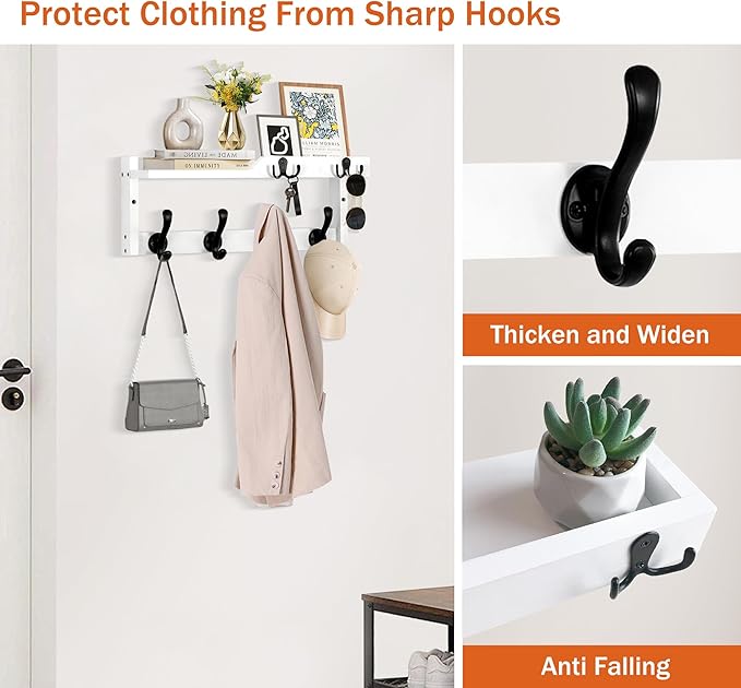 dreampossible Coat Rack Wall Mount with Shelf, Coat Hanger Wall Mount with Key Hooks and Mail Holder, Wood Entryway Floating 