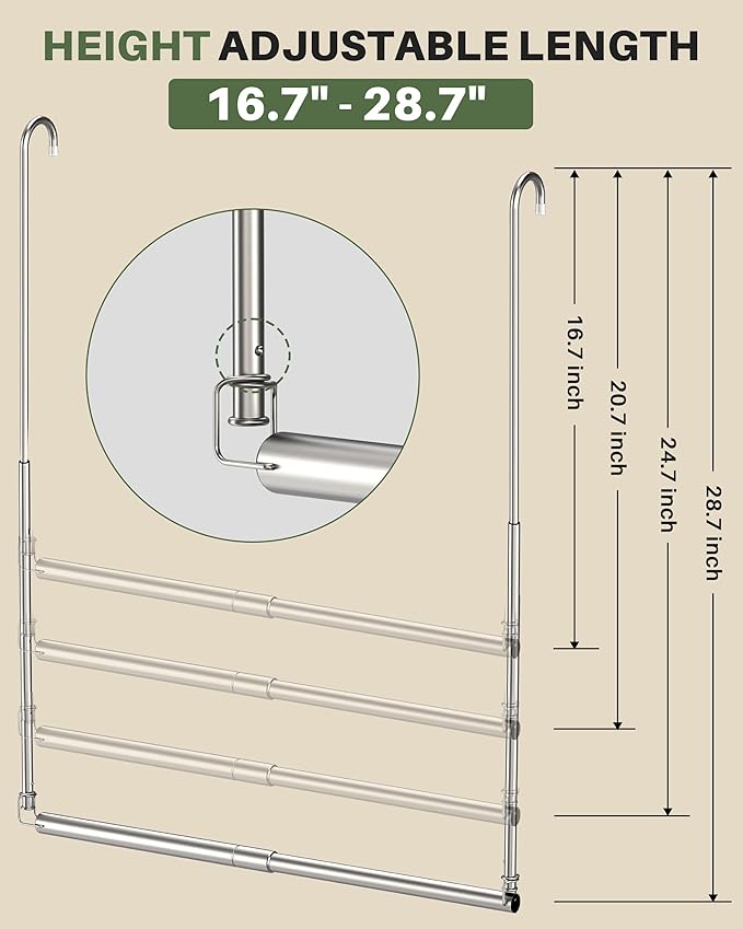 Hanging Closet Rod, Adjustable Height & Width Closet Rods for Hanging Clothes-Closet Extender Hanging Rod Space-Maximizing De