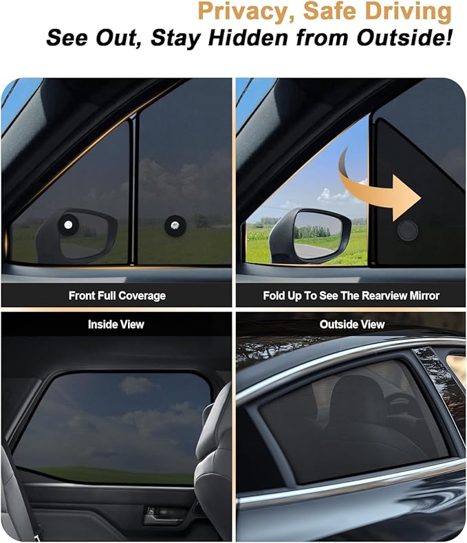ECOZEN Car Window Sunshade for 2024-2025 2026 Toyota Tacoma Accessories - 4 Pcs Pack Side Sun Shade Magnetic Sunshade Insulate Heat & UV with Breathable Mesh - 2024-2026 Tacoma Double Cab Only