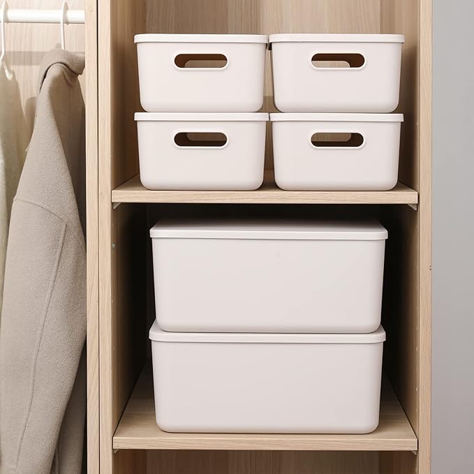 Yishyfier Plastic Storage Baskets With Lid Organizing Container Lidded Knit Storage Organizer Bins for Shelves Drawers Deskto