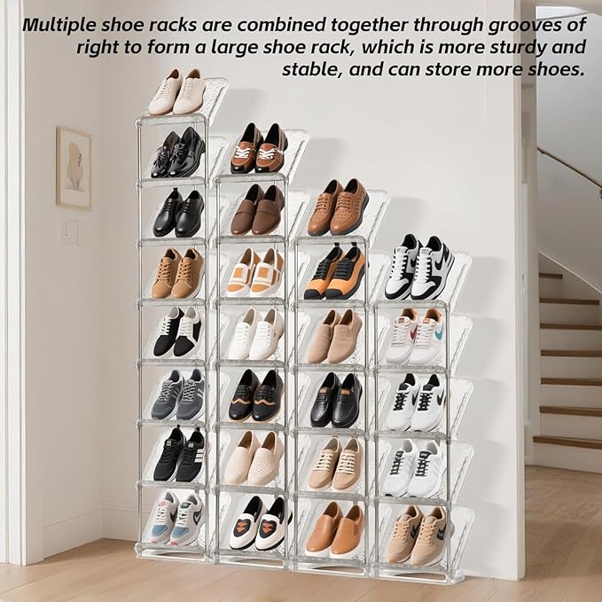 SMILHELTD Vertical Shoe Rack 8 Tiers Narrow Clear Sneaker Storage Holder Luxurious Slim Tall Organizer Space Saving Shelf for
